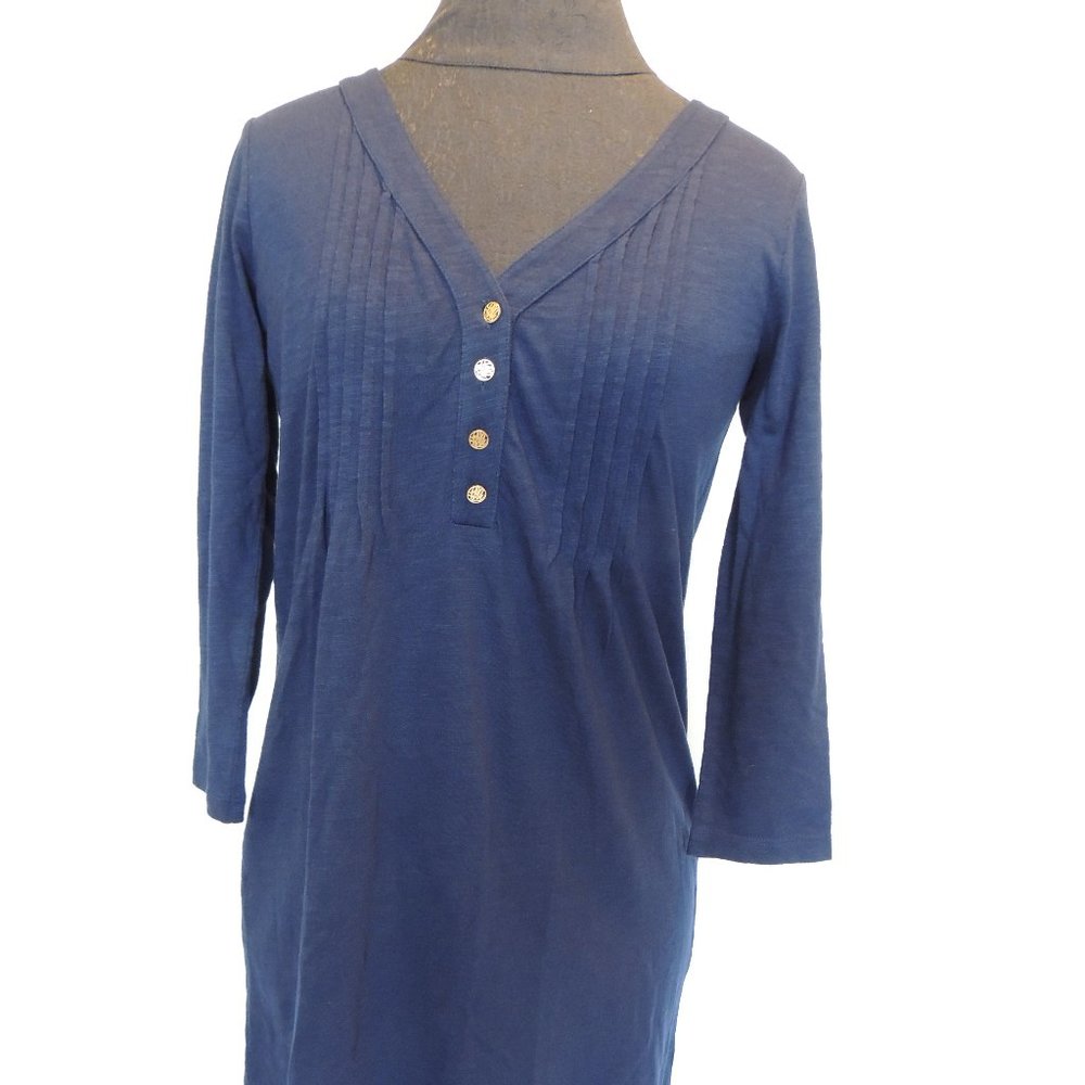 New Lilly Pulitzer Sz XS Amberly Dress True Navy Pintuck Pleats 3/4 Sleeves